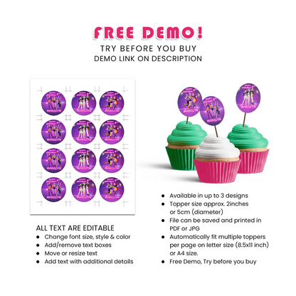 Huntrix Kpop Demon Hunters cupcake toppers birthday party set