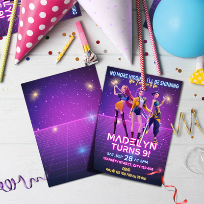 Demon Hunters Birthday Decorations, Huntrix Party Supplies, Kpop Demon Hunters Themed, Demon Hunters Digital Template, Editable Huntrix Kpop Demon Hunters Image SVG PNG
