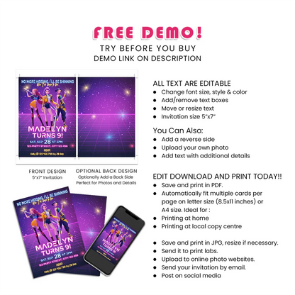 Huntrix Kpop Demon Hunters birthday card invitations custom print