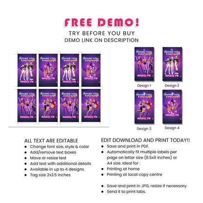 Huntrix Kpop Demon Hunters favor tags party gift decoration