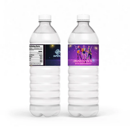 Huntrix Kpop Demon Hunters water bottle label with vibrant printed wrap design on glossy waterproof material