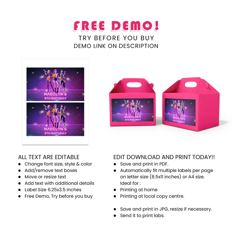 Huntrix Kpop Demon Hunters treat box label custom birthday wrap
