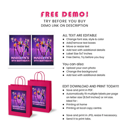 Huntrix Kpop Demon Hunters goodie bag label party favor sticker