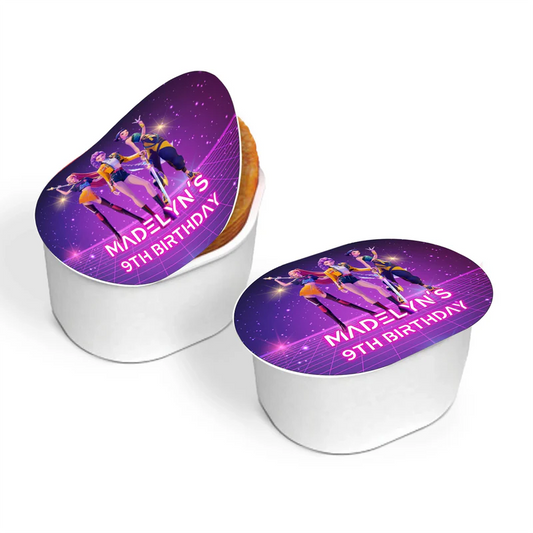 Huntrix Kpop Demon Hunters mini Pringles label with full-color printed wrap featuring themed graphics