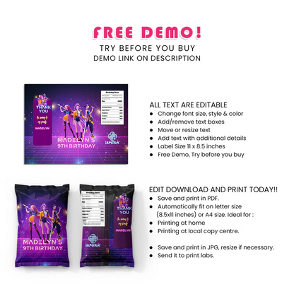 Huntrix Kpop Demon Hunters chips bag label custom snack wrap