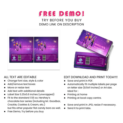 Huntrix Kpop Demon Hunters chocolate label party favor wrap