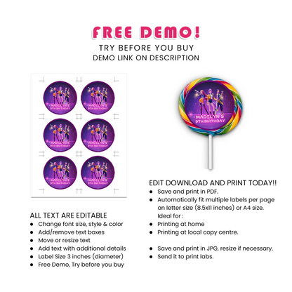 Huntrix Kpop Demon Hunters lollipop label custom party sticker