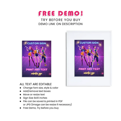 Huntrix Kpop Demon Hunters custom sign birthday party decor