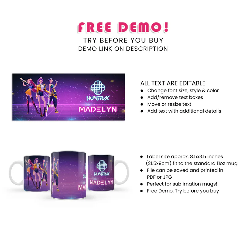 Huntrix Kpop Demon Hunters sublimation mug custom party gift
