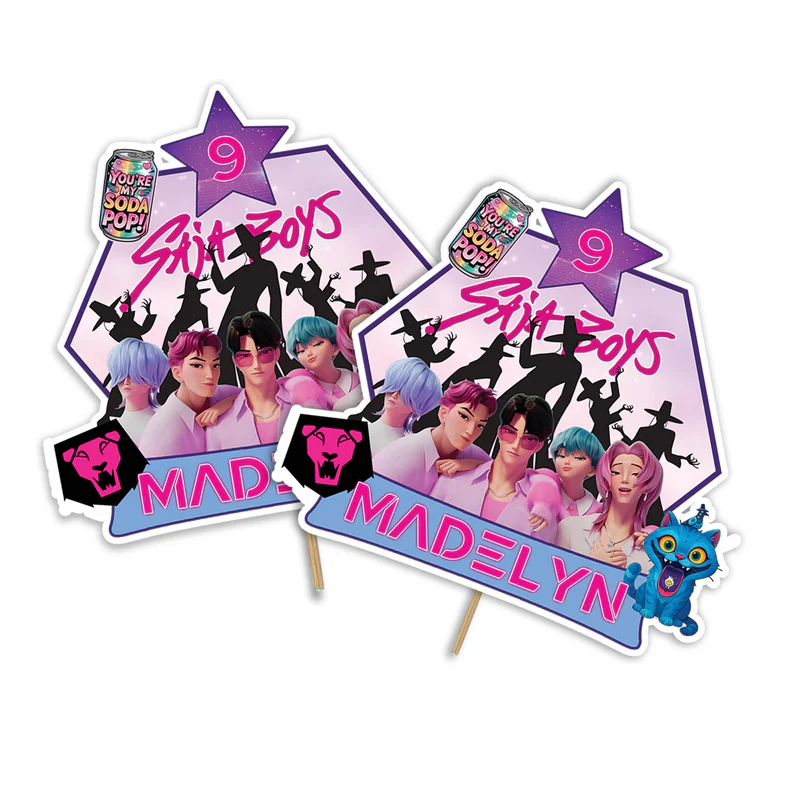 Huntrix - Saja Boys cake toppers with blue theme printed cutouts on white background
