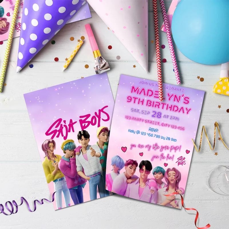 Saja Boys Birthday Decorations, Kpop Demon Hunters Party Supplies, Huntrix Themed, Huntrix Saja Boys Digital Template, Editable Huntrix vs Saja Boys Image SVG PNG