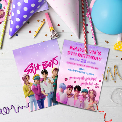 Saja Boys Birthday Decorations, Kpop Demon Hunters Party Supplies, Huntrix Themed, Huntrix Saja Boys Digital Template, Editable Huntrix vs Saja Boys Image SVG PNG