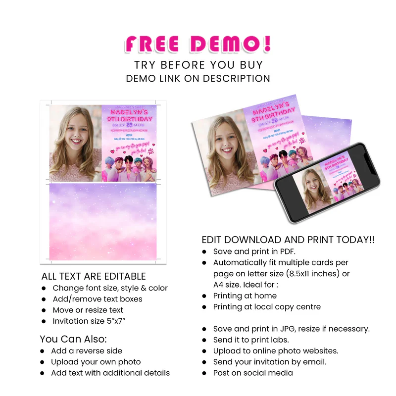Huntrix - Saja Boys Photo Card Invitations Personalized Party Design