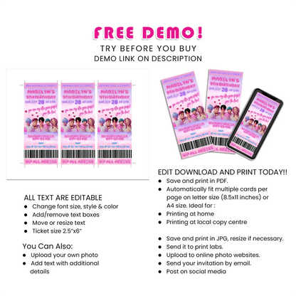 Huntrix - Saja Boys Birthday Ticket Invitations Custom Party Idea