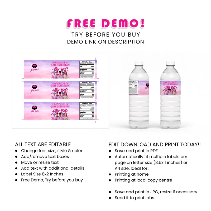 Huntrix - Saja Boys Water Bottle Label Personalized Party Wrap