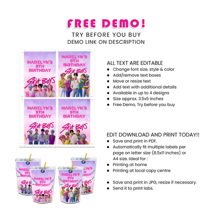 Huntrix - Saja Boys Juice Pouch Label Custom Party Favor