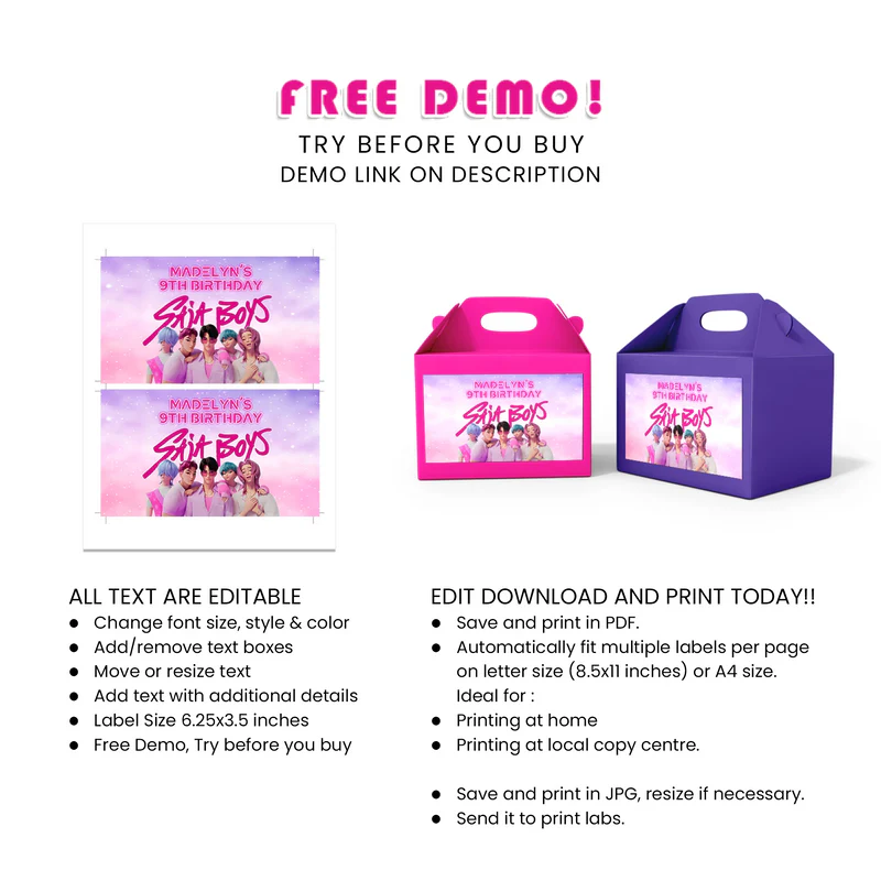 Huntrix - Saja Boys Treat Box Label Personalized Party Design
