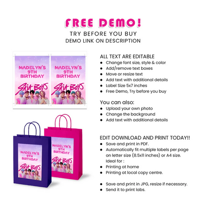 Huntrix - Saja Boys Goodie Bag Label Custom Party Favor