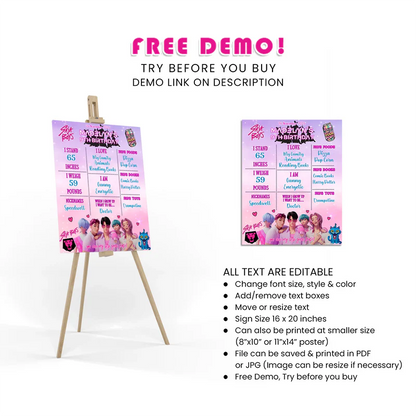 Huntrix - Saja Boys Milestone Poster Personalized Birthday Display