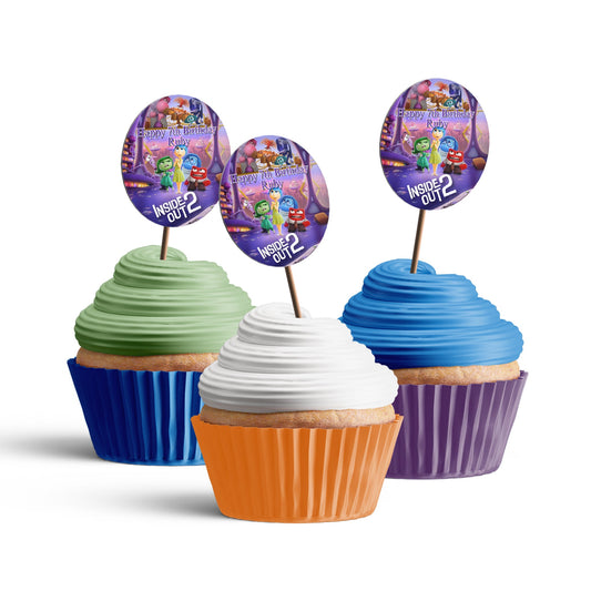 Inside Out movie themed personalized cupcake toppers for celebrations