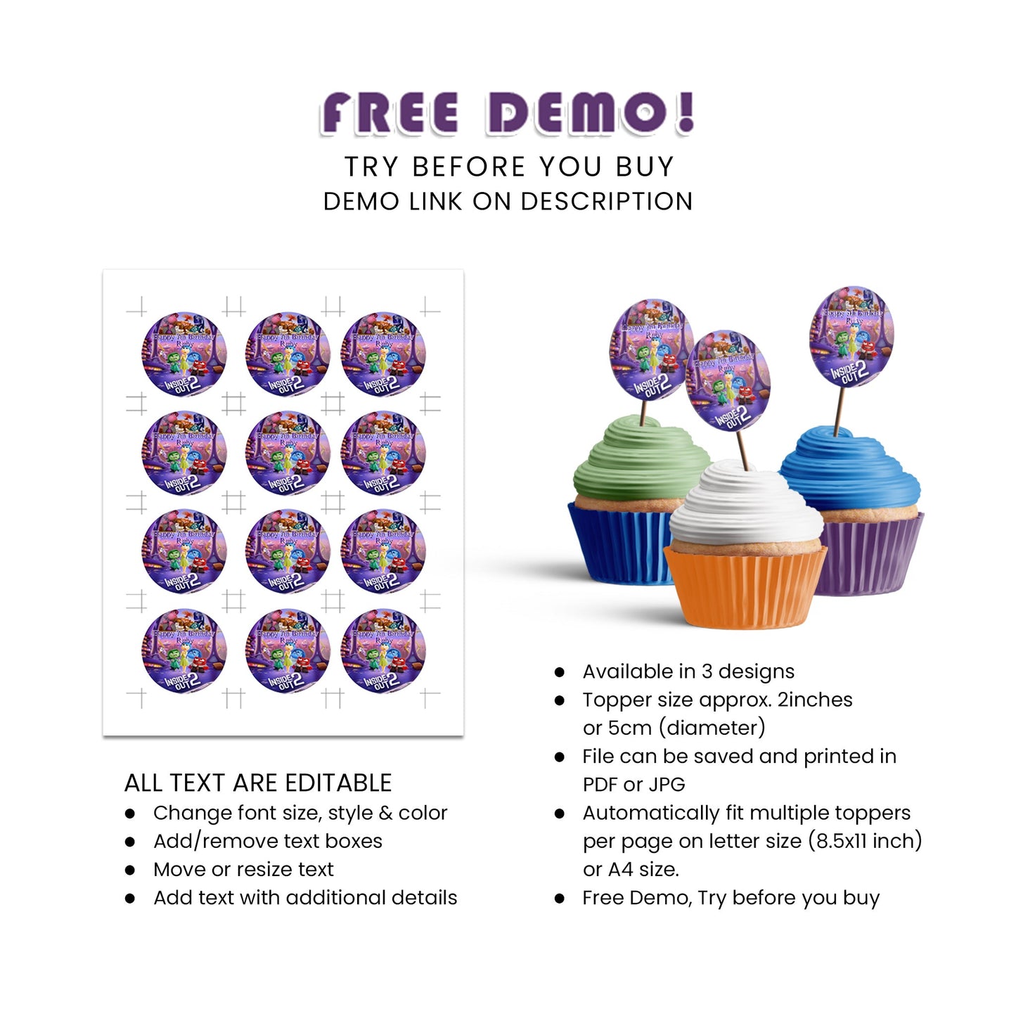 Inside Out Movie Cupcake Toppers - Personalized Touch for Sweet Celebrations