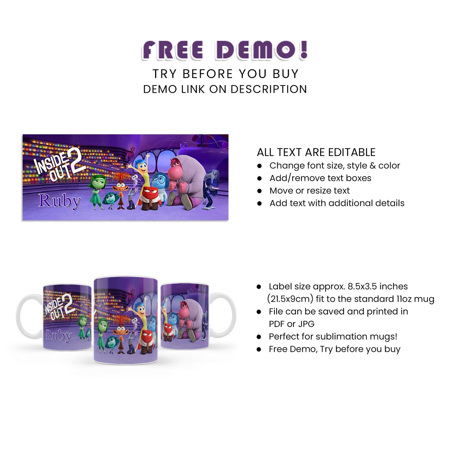 Sublimation Mugs with Inside Out Movie Design - Sip in Style