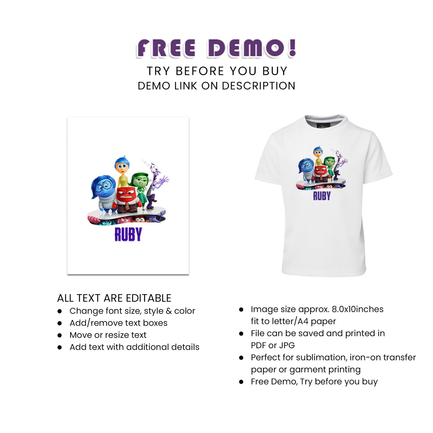 Inside Out Movie Themed Sublimation T-Shirts - Wear Your Emotions