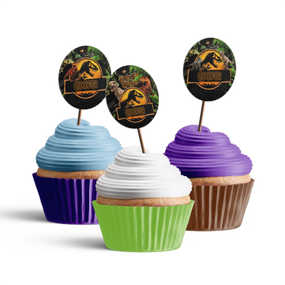 Personalized cupcake toppers with Jurassic World characters