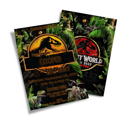 Custom birthday card invitations with Jurassic World design