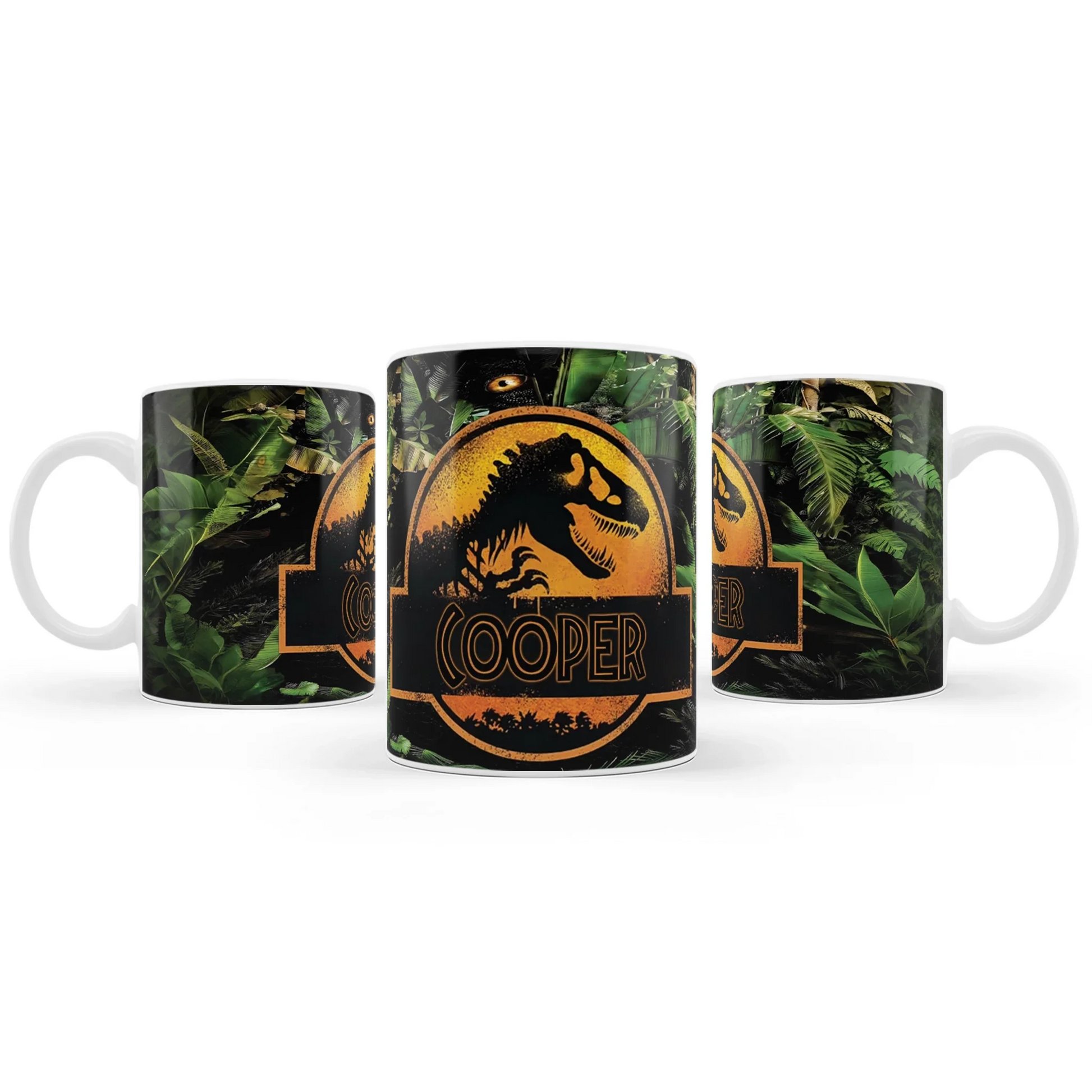 Personalized sublimation mugs with Jurassic World design