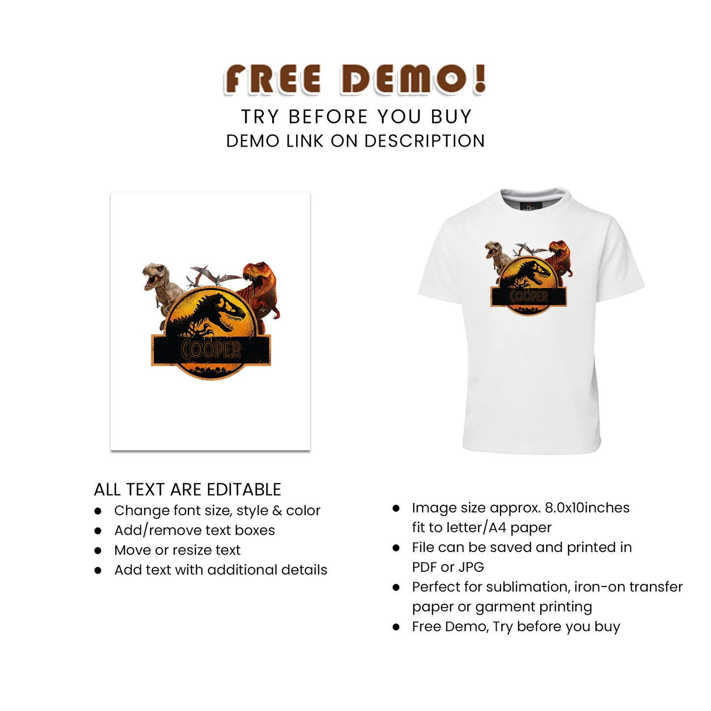 Jurassic World Sublimation T-Shirt Custom Sublimation T-Shirts for Jurassic World Fans