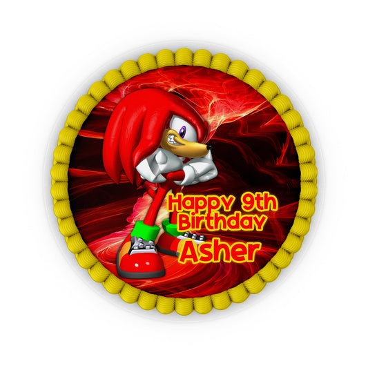 Round edible sheet cake images featuring Sonic Knuckles, personalized for your event