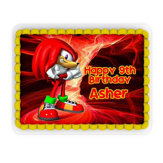 Personalized rectangular edible sheet cake images with Sonic Knuckles design