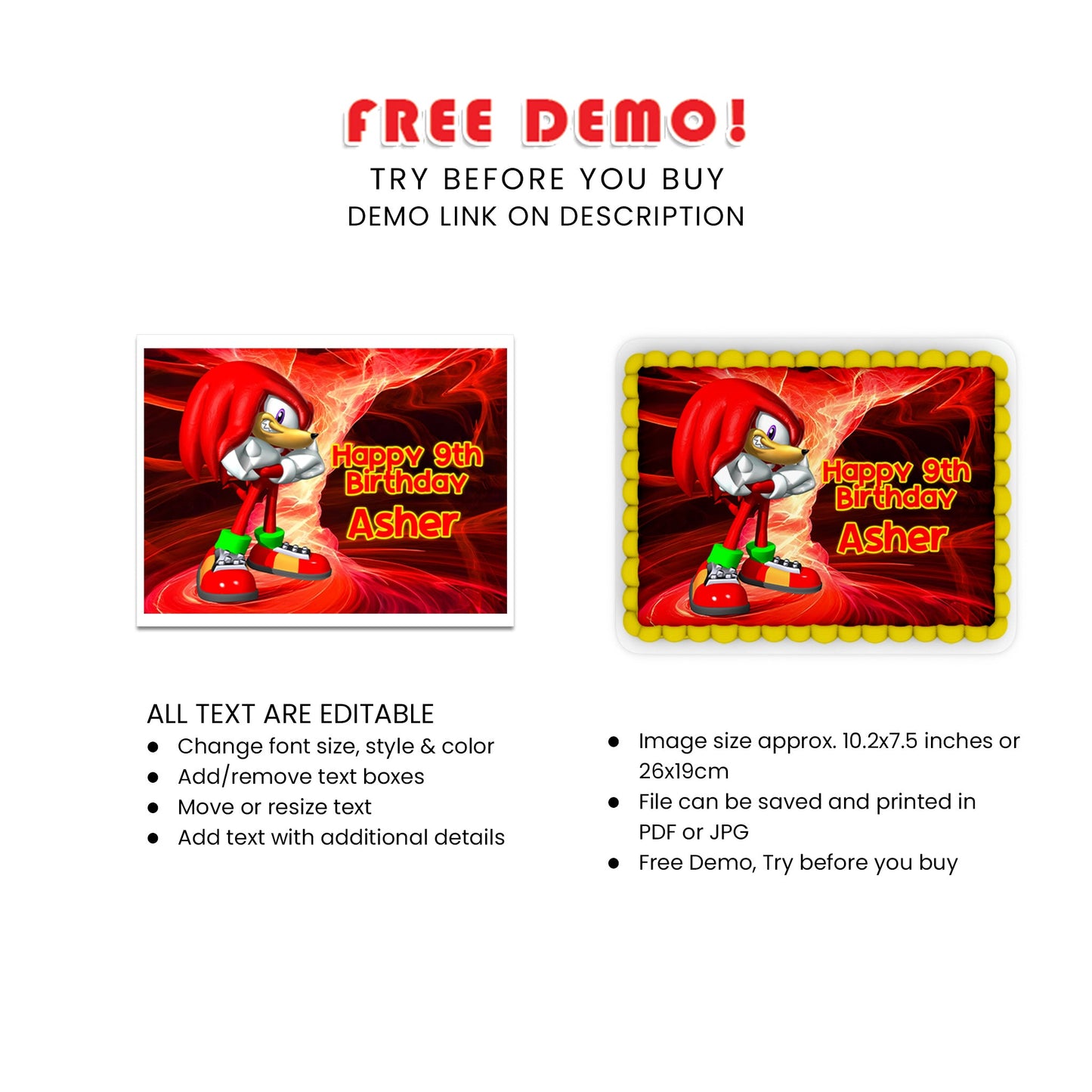 Make Your Event Special with Knuckles the Echidna Edible Sheet Cake Images - Rectangle