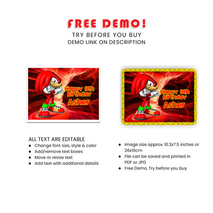 Make Your Event Special with Knuckles the Echidna Edible Sheet Cake Images - Rectangle