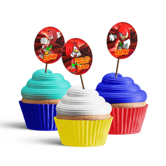 Sonic Knuckles themed personalized cupcake toppers for birthdays
