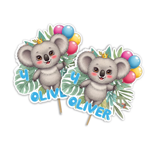 Custom koala-themed cake topper for birthdays and special events