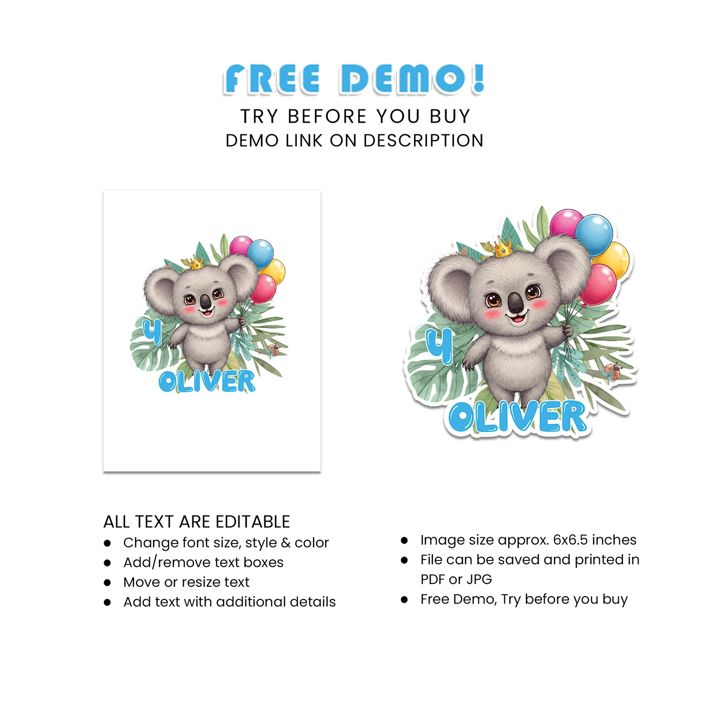 Koala Personalized Cake Toppers – Custom Birthday & Party Decorations