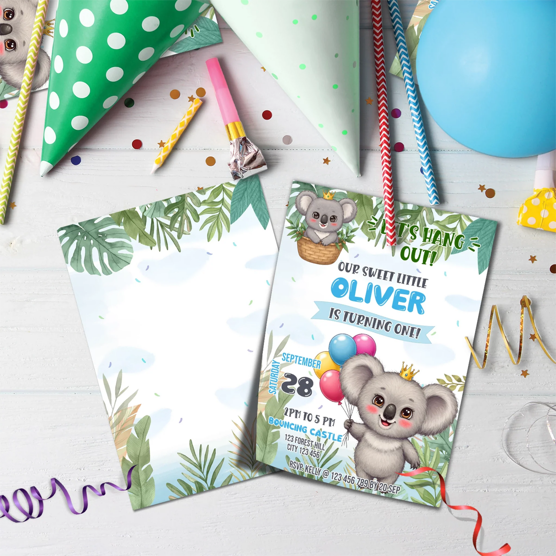 Koala Birthday Ideas Birthday Decorations, Koala Party Supplies, Koala Animal Themed, Koala Austalian Theme Digital Template, Editable Koala Image SVG PNG