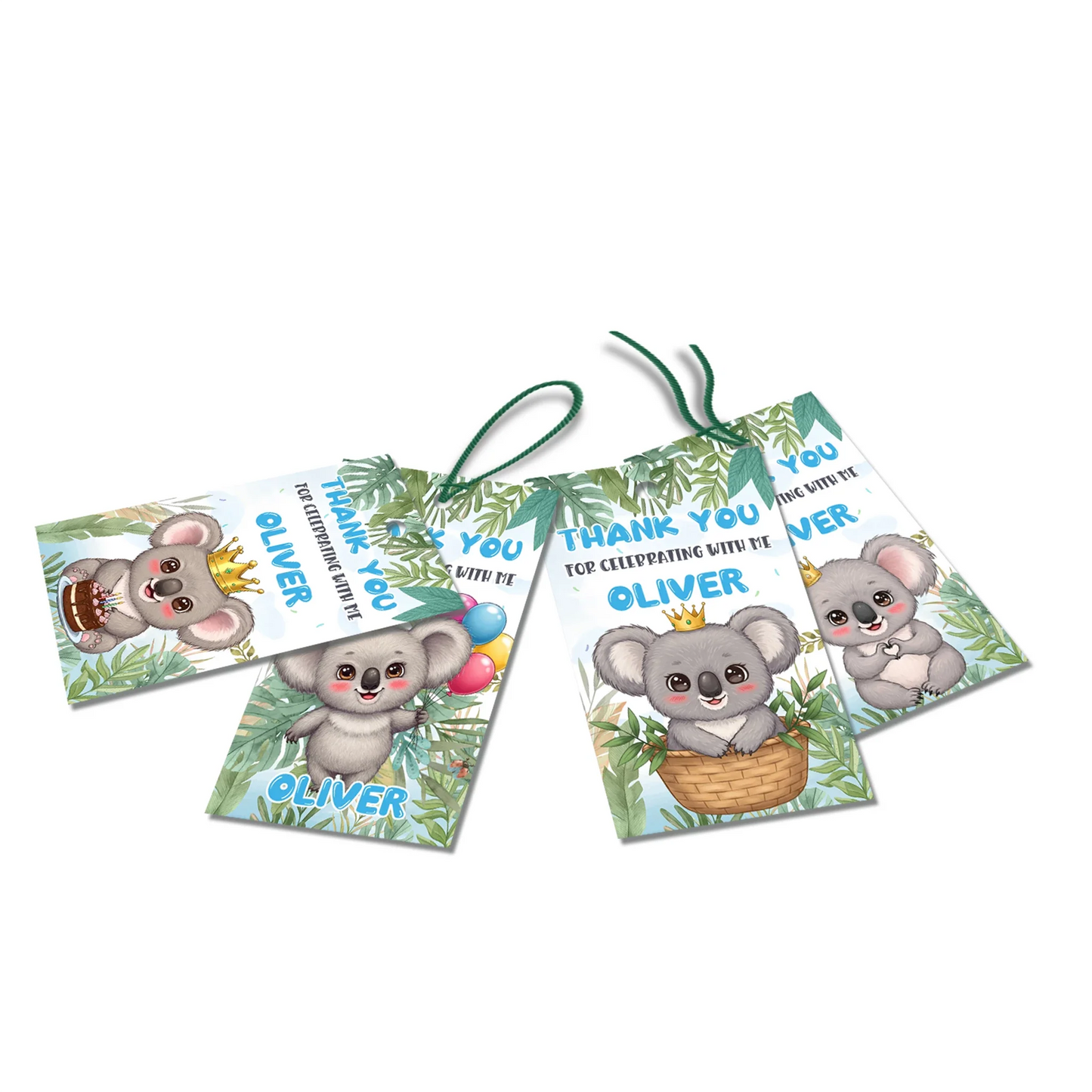 Custom koala-themed thank you favor tags for parties