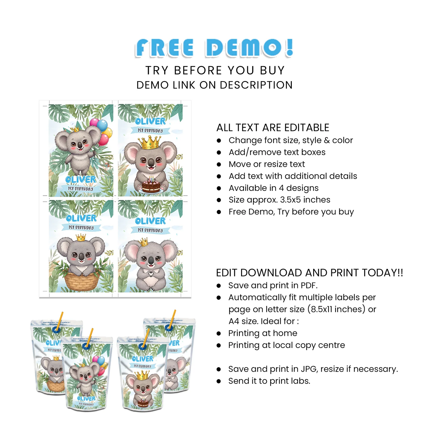 Koala Juice Pouch Label – Custom Drink Labels for Events