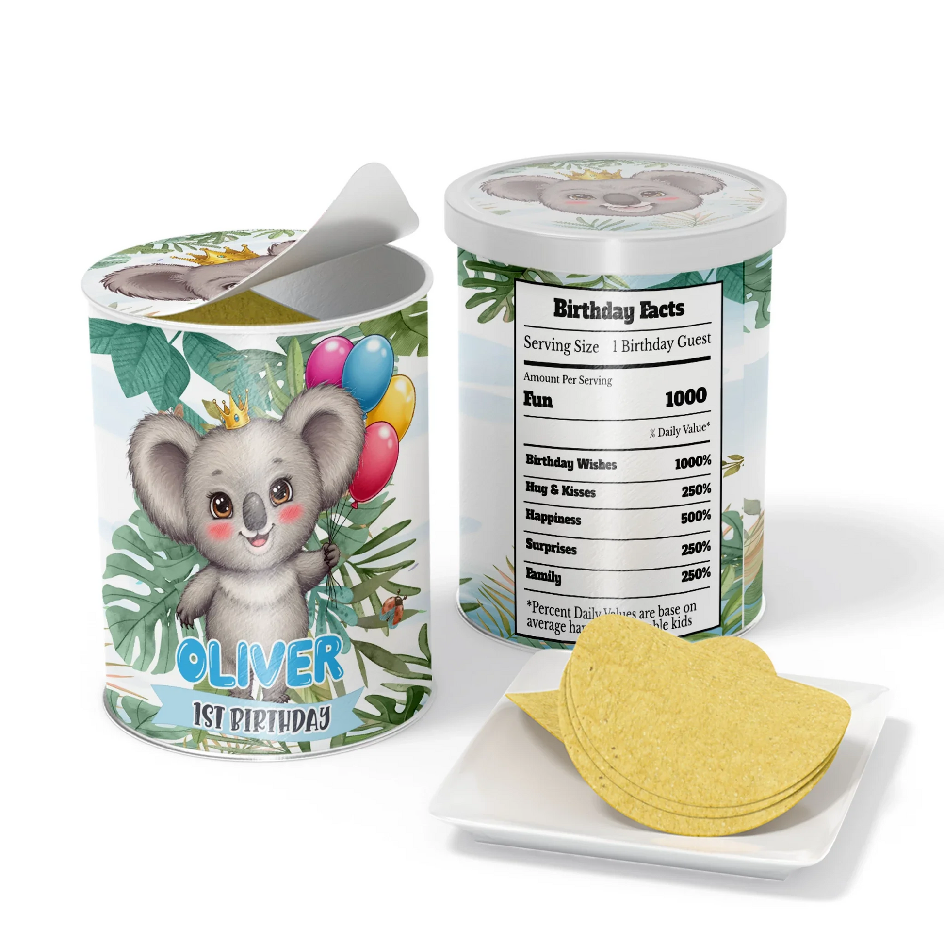 Personalized koala snack can label for small Pringles