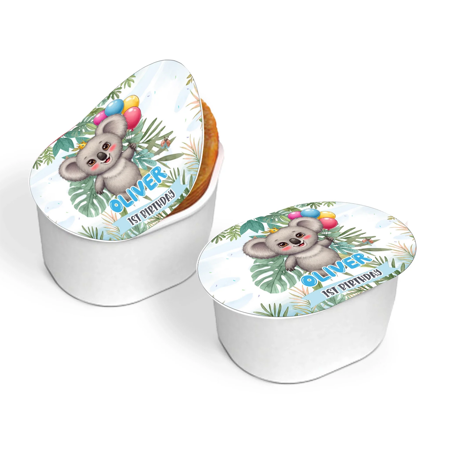 Koala-themed custom labels for mini Pringles cans