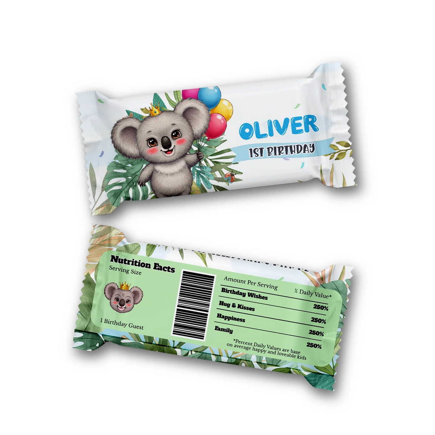 Custom koala snack labels for treats and candy bars