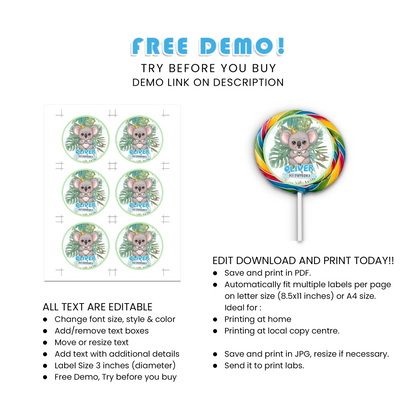 Koala Lollipop Label – Custom Stickers for Lollipops