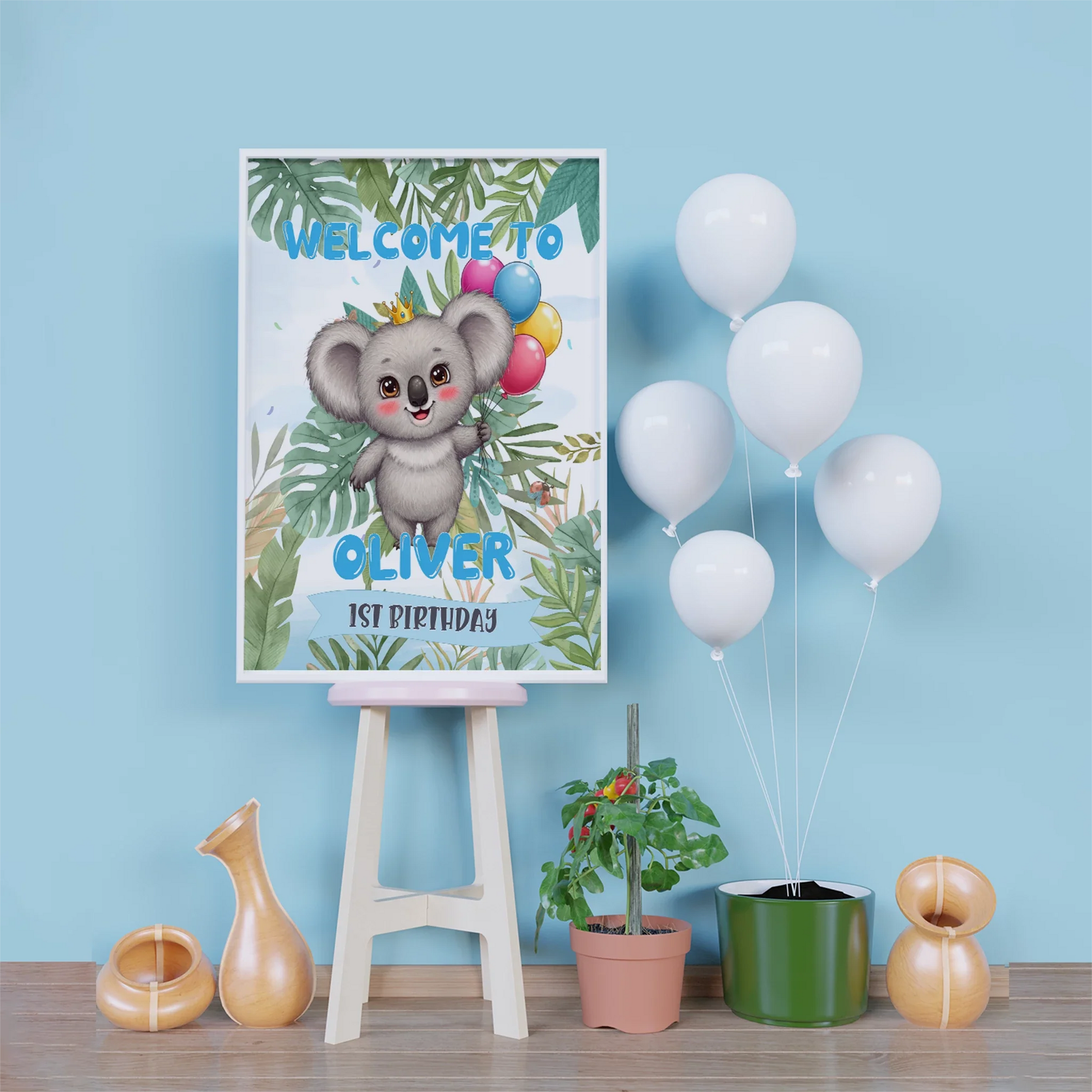 Koala Birthday Ideas Birthday Decorations, Koala Party Supplies, Koala Animal Themed, Koala Austalian Theme Digital Template, Editable Koala Image SVG PNG