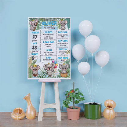 Koala Birthday Ideas Birthday Decorations, Koala Party Supplies, Koala Animal Themed, Koala Austalian Theme Digital Template, Editable Koala Image SVG PNG