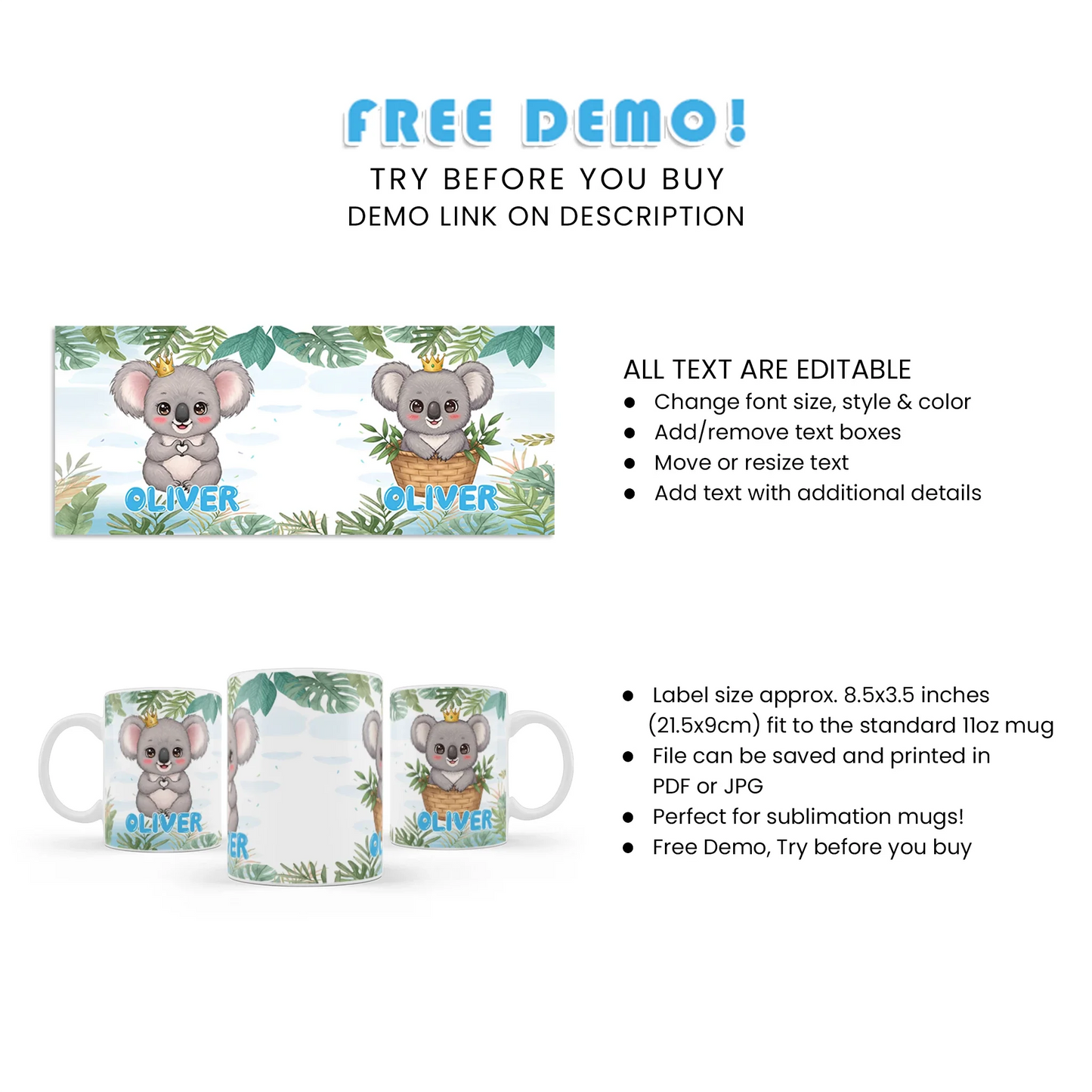 Koala Sublimation Mug – Custom Printed Mug Gift