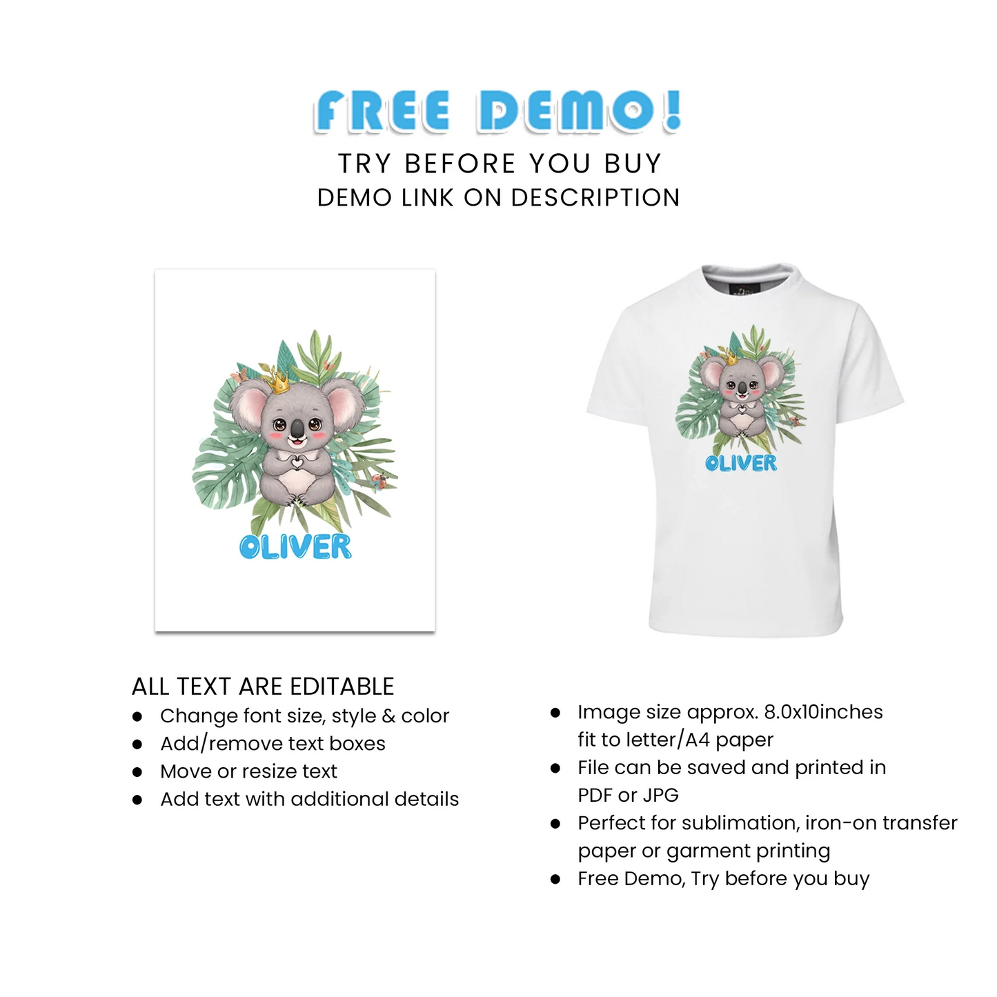 Koala Sublimation T-Shirt – Custom Printed Tee for Any Occasion