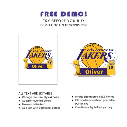 LA Lakers Cake Toppers Custom Basketball Theme Party Decor